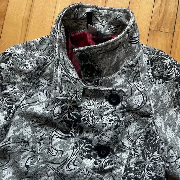 Desigual Checkered Long Trench Coat Size Medium Houndstooth Womens red lining - Picture 9 of 12